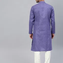 SOJANYA Men Blue & Off-White Solid Kurta with Churidar image 5
