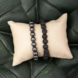 TAG 7 Set Of 2 Natural Stone Hemetite & Lawa Elasticated Slip-On Bracelet-picture-40