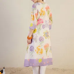 Indo Era Printed Pure Cotton Round Neck Top With Trousers Co-Ords image 3