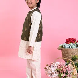 SAKA DESIGNS Boys Off White Pure Cotton Kurta with Pyjamas & Nehru jacket image 4