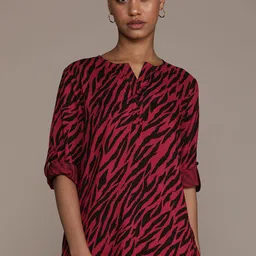 Roadster Animal Print Roll-Up Sleeves Shirt Style Top-image-36