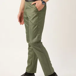 SOJANYA Men Olive Green Smart Fit Solid Regular Trousers image 5