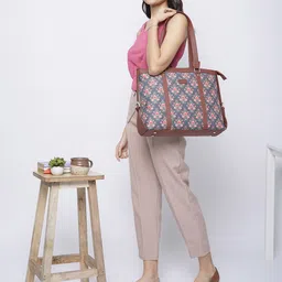 ZOUK Women Navy Blue & Brown Floral Laptop Structured Bag-picture-30