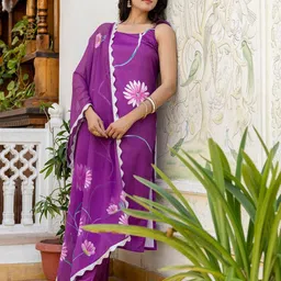 KALINI Floral Printed Shoulder Straps Straight Kurta with Trousers & Dupatta image 2