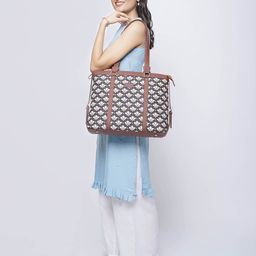 ZOUK Black Floral Print Structured Laptop Handbag-picture-32