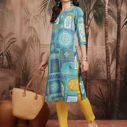 Sangria Ethnic Motifs Print Straight Kurta image 5