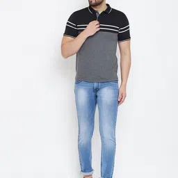 Austin wood Men Charcoal Striped Polo Collar T-shirt image 5