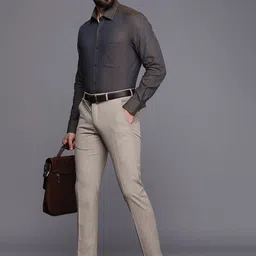 Louis Philippe Men Coffee Brown & Blue Classic Long Sleeves Formal Shirt image 4