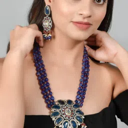 Silvermerc Designs Blue & Red Gold-Plated Kundan & Quartz Jadau Jewellery Set-picture-57