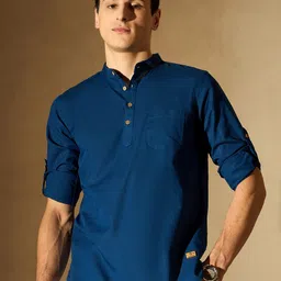 DENNISON Men Blue Comfort Slim Fit Short Kurta image 1