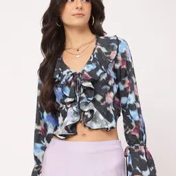 DressBerry Dainty Delights Ruffled Dobby Weave Crop Top image 2