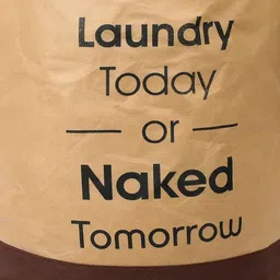 Kuber Industries Beige & Brown Printed Round Foldable Laundry Basket With Handles image 2