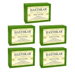 Hasthkar Set of 5 Handmade Neem Leaf Soap with Glycerin & Coconut Oil - 125 g Each-picture-1