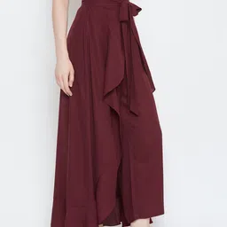 La Zoire Women Maroon Solid Layered Straight Palazzos image 3