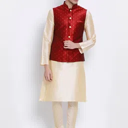 here&now x sanwara Sanwara Men Maroon Woven Design Nehru Jacket image 5