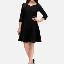 V&M Women Black Self Design Fit and Flare Dress image 4