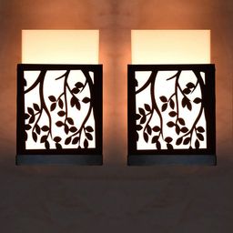 Gojeeva Black 2 Pieces Wooden Square Shaped Wall Lamps-picture-28