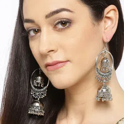 YouBella Oxidised Silver-Plated Dome Shaped Jhumkas-picture-29
