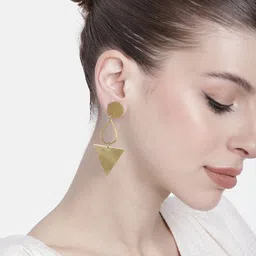 AITIHYA Gold-Plated Geometric Drop Earrings-image-9