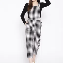 DODO & MOA Women Black & White Checked Basic Jumpsuit image 3