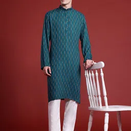 MANQ Men Striped Thread Work Pure Cotton Kurta with Pyjamas-picture-15