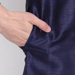 MAG Men Navy Blue Solid Kurta with Churidar & Jute Nehru Jacket image 5