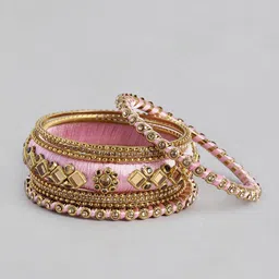 Peora Women 18Pcs Gold-Plated Kundan Studded Bangles Set image 3