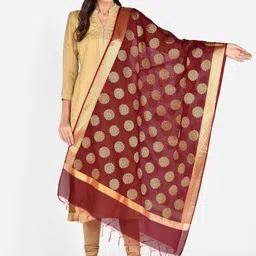 Dupatta Bazaar Maroon & Gold-Toned Woven Design Dupatta image 4