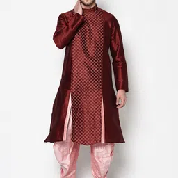 DEYANN Men Maroon & Pink Geometric Kurta image 4