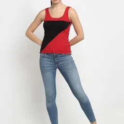 Friskers Pack Of 2 Black & Red Colourblocked Tank Tops image 5