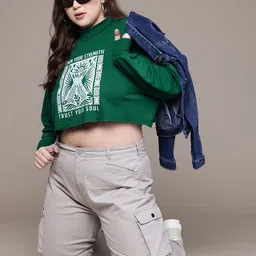 The Roadster Lifestyle Co. Plus Size Printed Crop Sweatshirt image 2