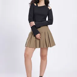 glitchez Ribbed Asymmetric Neck Cold-Shoulder Fitted Top image 2