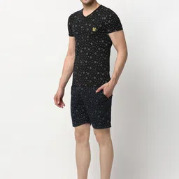 mack jonney VIMAL JONNEY Men Black & Navy Blue Printed Night Suit image 2