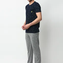 mack jonney VIMAL JONNEY Men Navy Blue & Grey Printed Night suit image 5