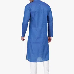RAJUBHAI HARGOVINDAS Men Blue & Off-White Solid Kurta with Pyjamas image 3