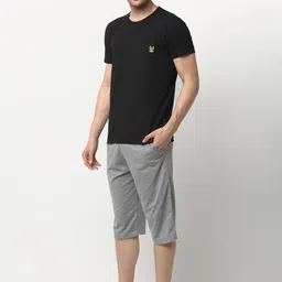 mack jonney VIMAL JONNEY Men Black & Grey Solid Night suit image 3