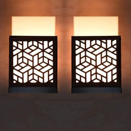 Gojeeva Black 2 Pieces Wood Square Shaped Textured Contemporary Wall Lamp-picture-22