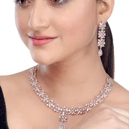 Saraf RS Jewellery Rose Gold-Plated American Diamond Studded Handcrafted Jewellery Set-picture-46