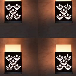 Gojeeva Black 4 Pieces Floral Textured Rectangle Shaped Wooden Wall Lamp-picture-7