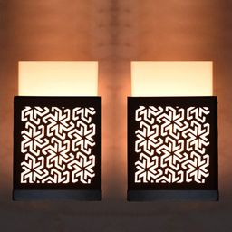 Gojeeva Black 2 Pieces Wooden Square Shaped Wall Lamps-picture-1