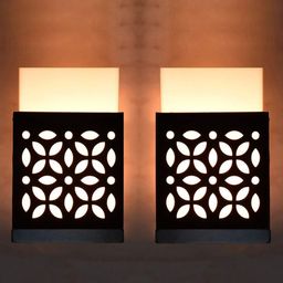 Gojeeva Black & White 2 Pieces Textured Contemporary Wooden Rectangle Shaped Wall Lamp-picture-12