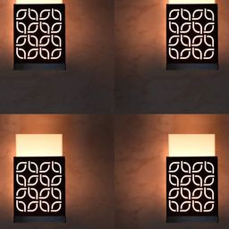 Gojeeva Black & White 4 Pieces Textured Contemporary Wooden Rectangle Shaped Wall Lamp-picture-30