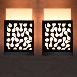 Gojeeva Black 2 Pieces Wood Square Shaped Textured Contemporary Wall Lamp-picture-2