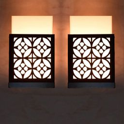 Gojeeva Black 2 Pieces Wooden Square Shaped Wall Lamps-picture-29