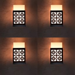 Gojeeva Black & White 4 Pieces Textured Contemporary Wooden Rectangle Shaped Wall Lamp-picture-36