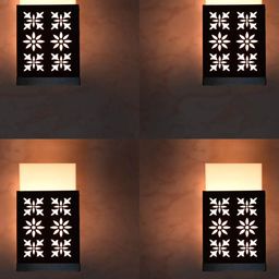 Gojeeva Black and White 4 Pieces Wooden Textured Square Shaped Wall Lamps-picture-34