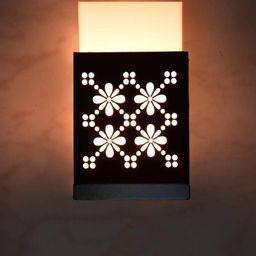 Gojeeva Black & White Floral Textured Rectangle Shaped Wooden Wall Lamp-picture-14