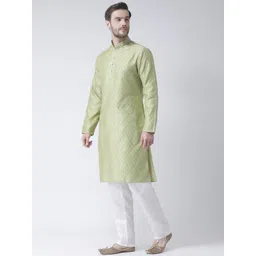 SG LEMAN Men Sea Green & White Self Design Kurta with Pyjamas image 2