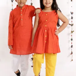 VASTRAMAY Boys Red Pure Cotton Handloom Kurta with Pyjamas-picture-27