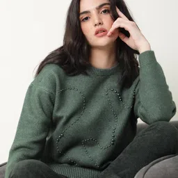 RAREISM Women Olive Green Acrylic Pullover-picture-29
